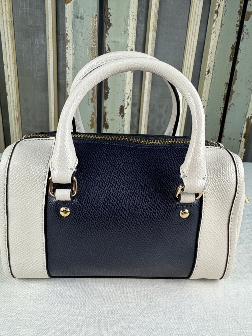 Coach Blue and Chalk Baby Bennett Pebbled Leather Mini Satchel F35533 - Picture 4 of 13